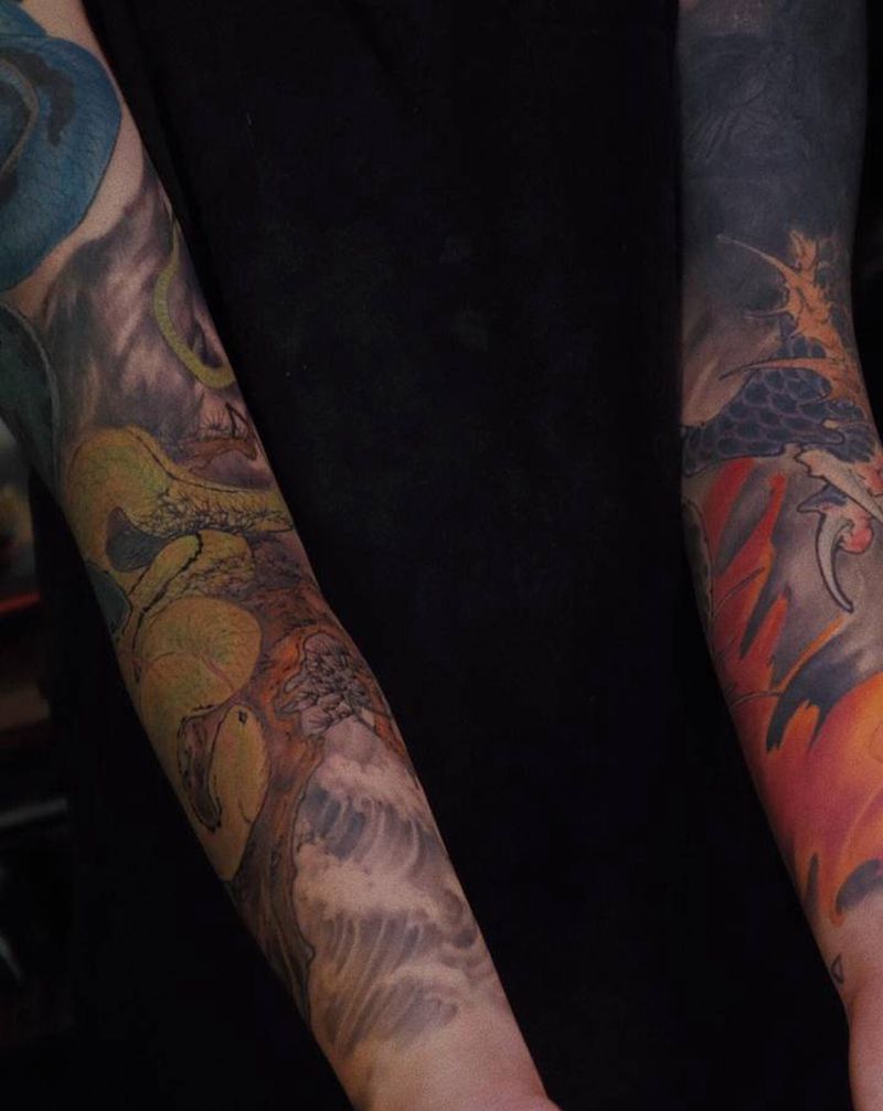 收尾纹身图片_手臂新传统纹身图案