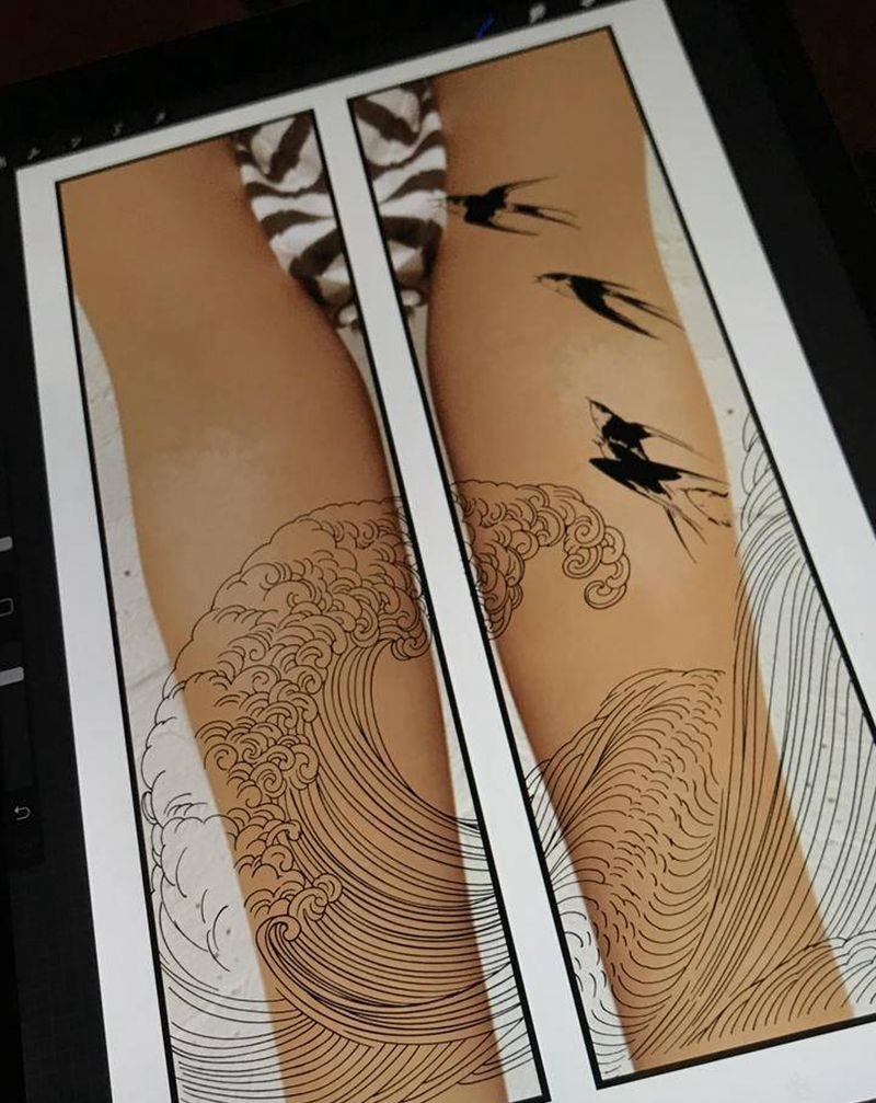 白浪.客稿纹身图片_手臂新传统纹身图案