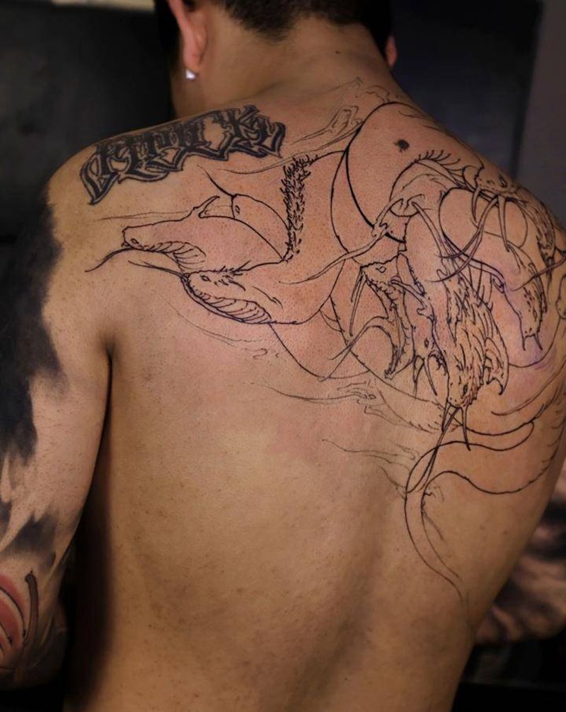 巨蛇相柳 进度纹身图片_背部新传统纹身图案