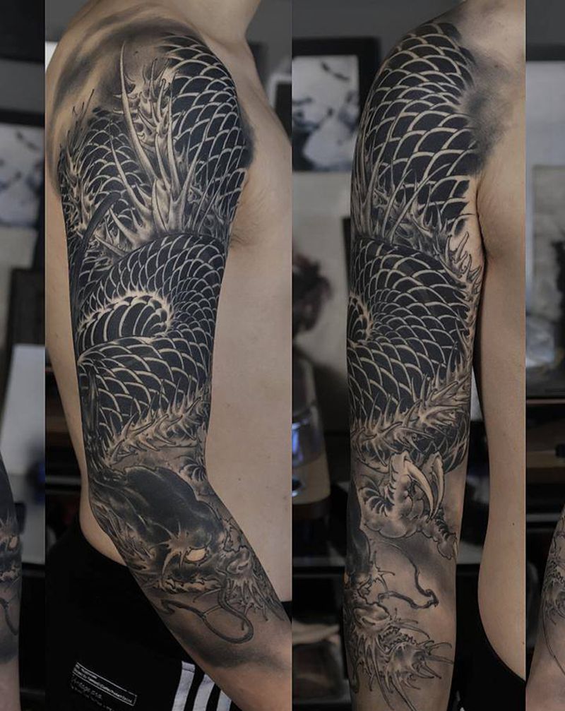 龙 一年恢复纹身图片_手臂新传统纹身图案