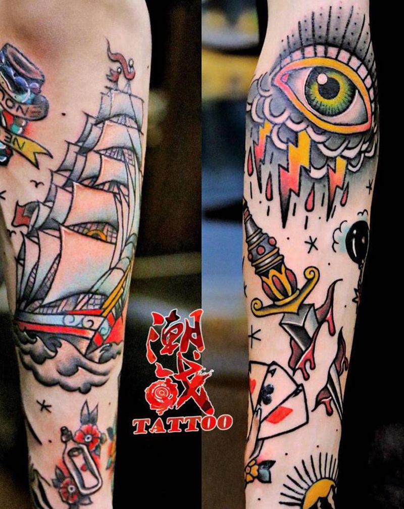 new school 拼接纹身图片_手臂New School纹身图案