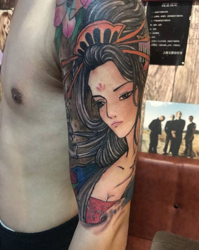 艺伎纹身图片_手臂新传统纹身图案