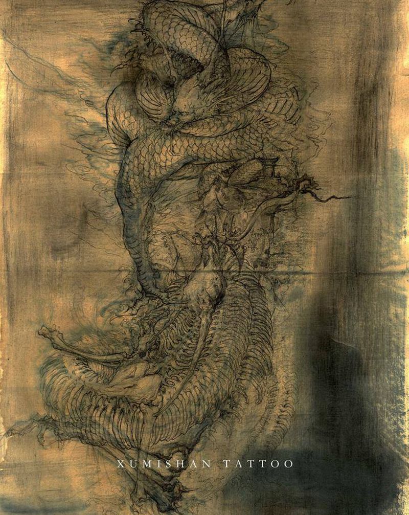 迭代纪纹身图片_背部腰部新传统龙纹身图案