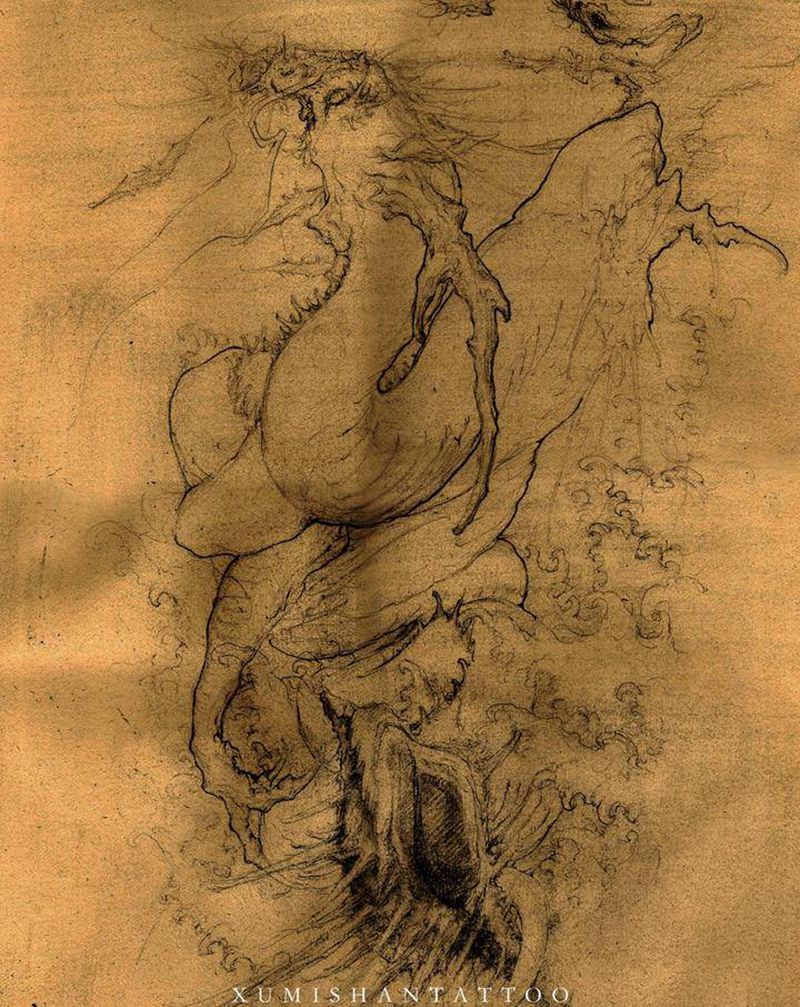 迭代纪2纹身图片_腰部臀部新传统龙纹身图案