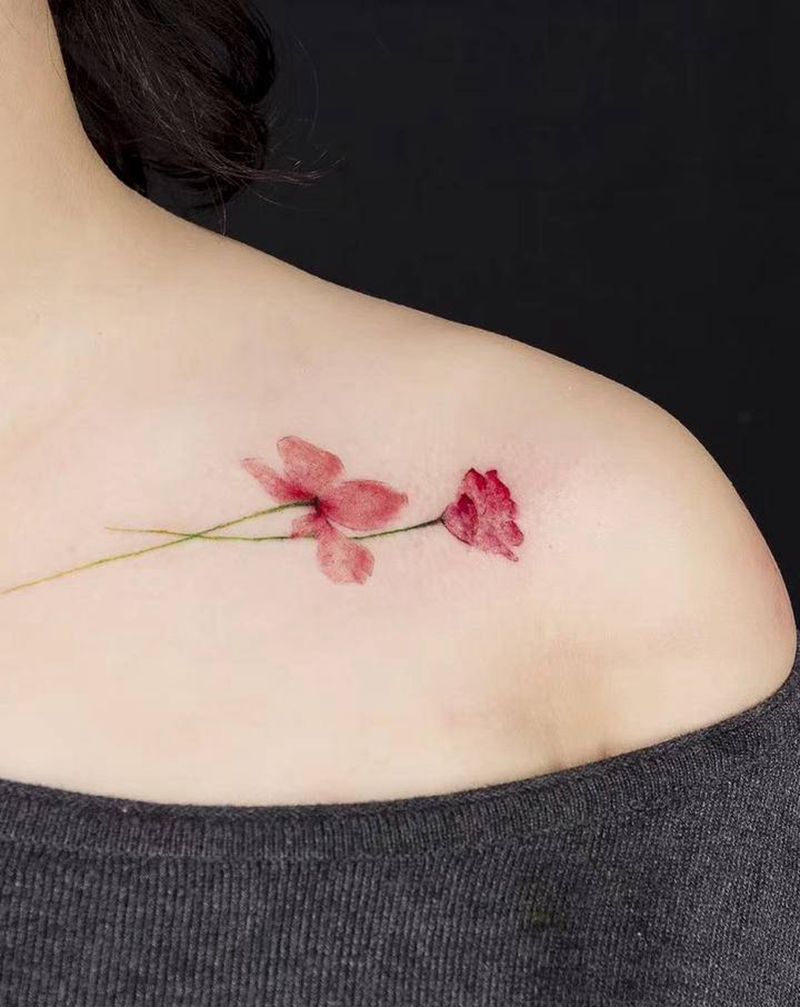 花花纹身图片_胸部水彩小花花锁骨纹身图案