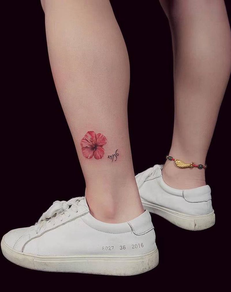 小花花纹身图片_脚部水彩小清新纹身图案