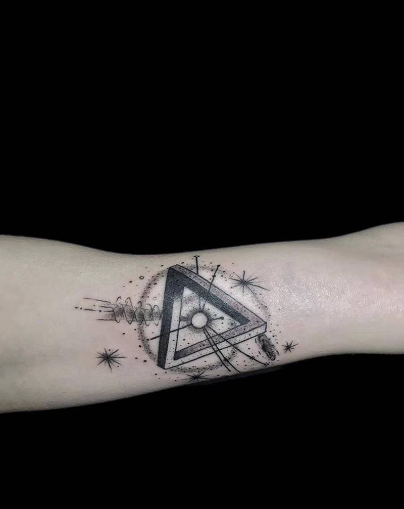 几何点刺星空纹身图片_手臂几何点刺星空宇宙纹身图案