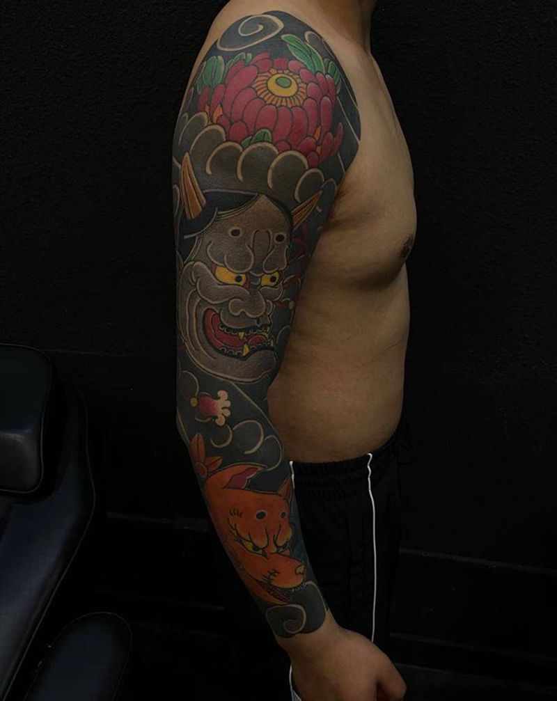 日式传统般若花臂纹身图片_手臂手部老传统般若花臂日式传统。纹身图案