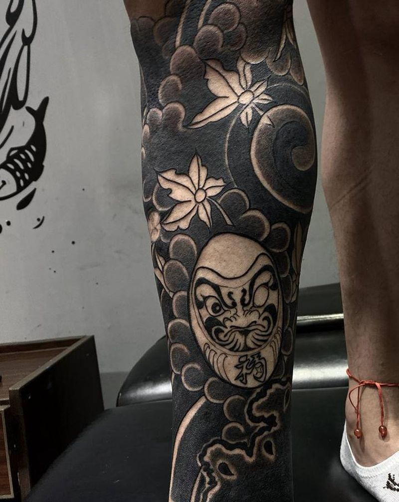 日式老传（线条不是本人操作）纹身图片_腿部老传统纹身图案