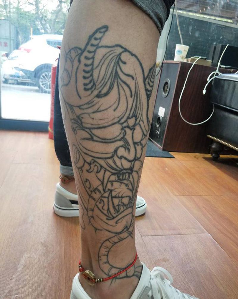 日式传统纹身图片_腿部老传统纹身图案