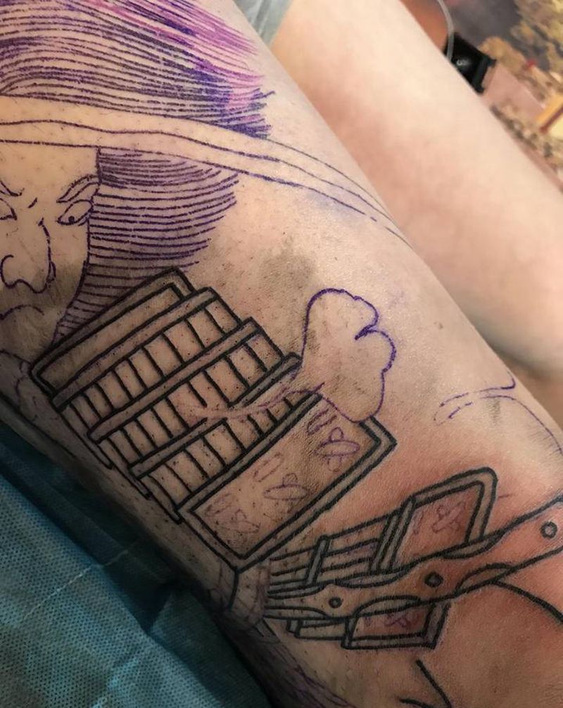 日式花腿细节纹身图片_腿部老传统纹身图案