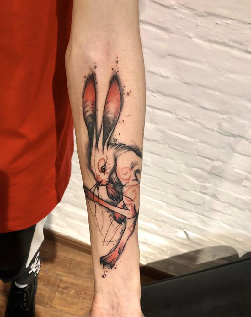 水彩泼墨风格兔子