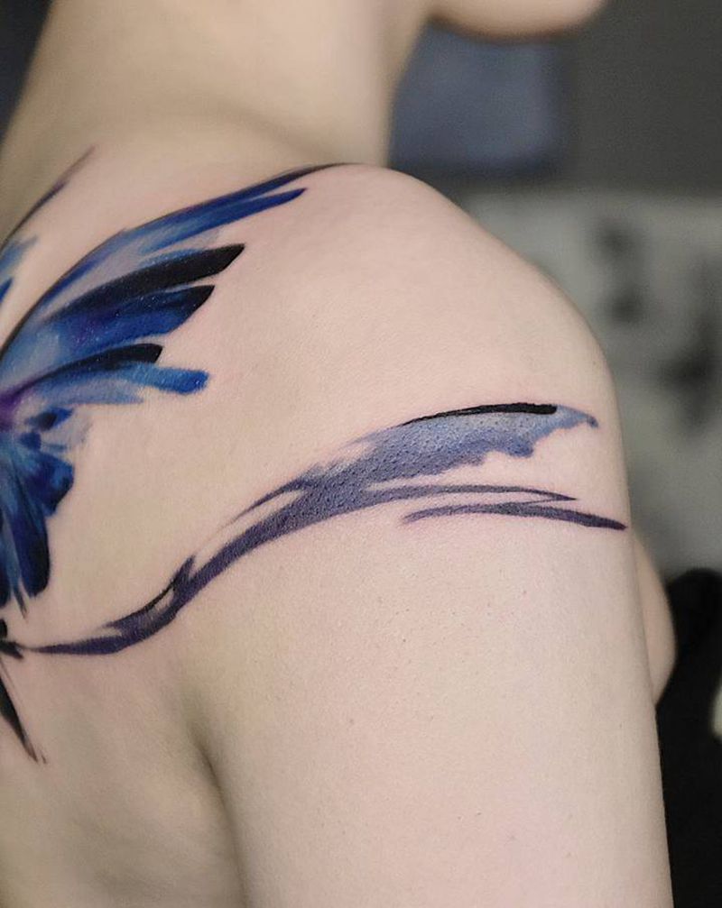 青鸟纹身图片_手臂水彩水墨纹身图案