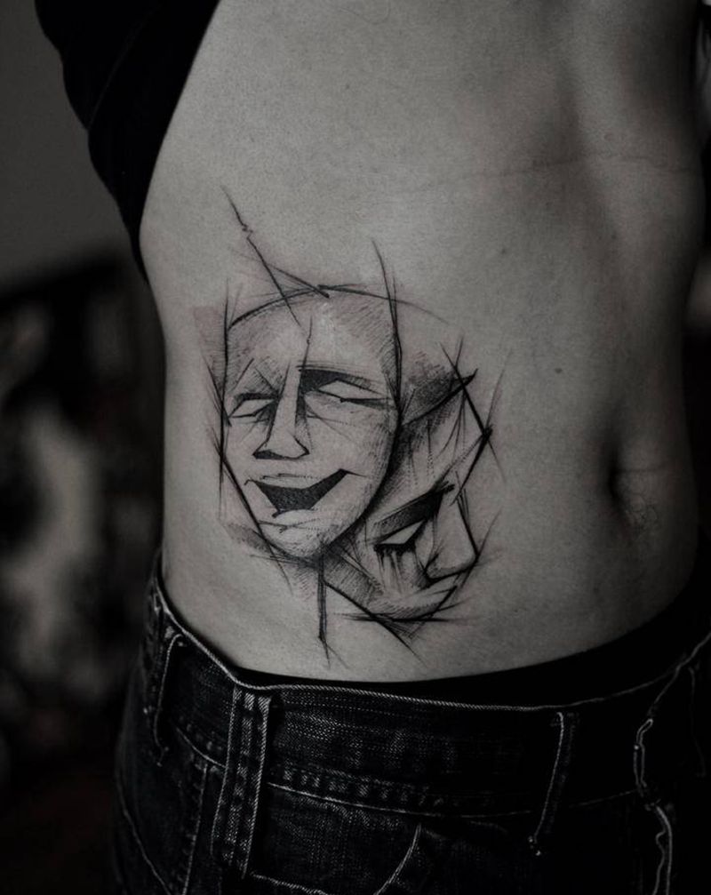 双面纹身图片_几何点刺纹身图案