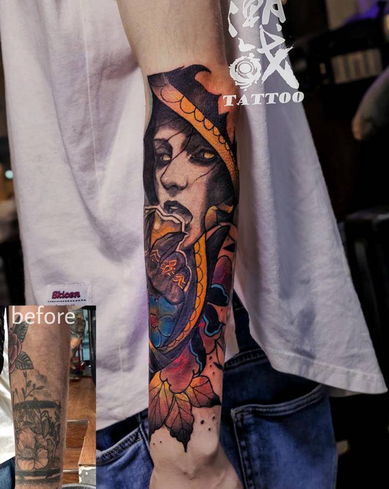 遮盖纹身图片_手臂Old School纹身图案