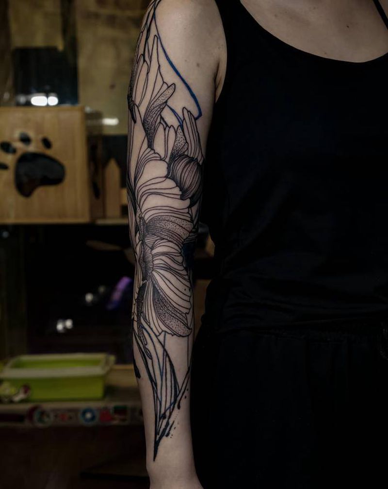 写意风纹身图片_手臂水墨点刺纹身图案