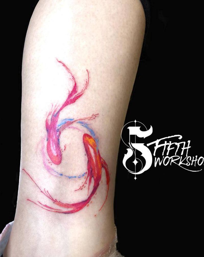 鱼水彩纹身图片_脚部腿部水彩纹身图案