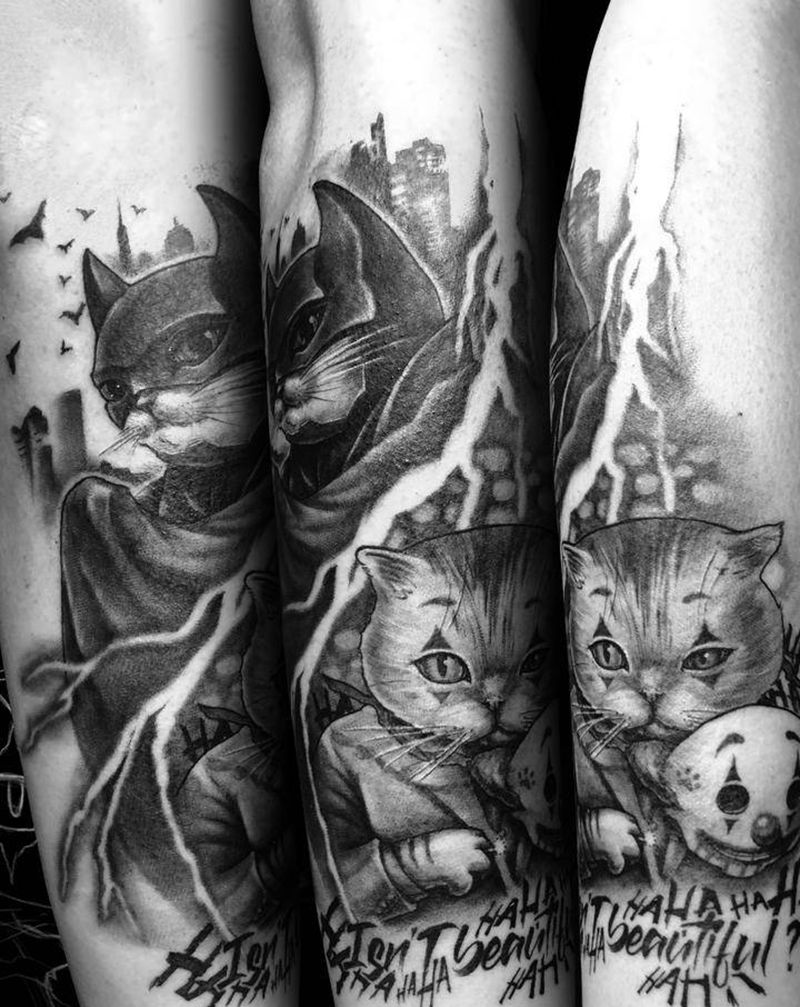 蝙蝠侠与小丑纹身图片_手臂欧美写实New School纹身图案