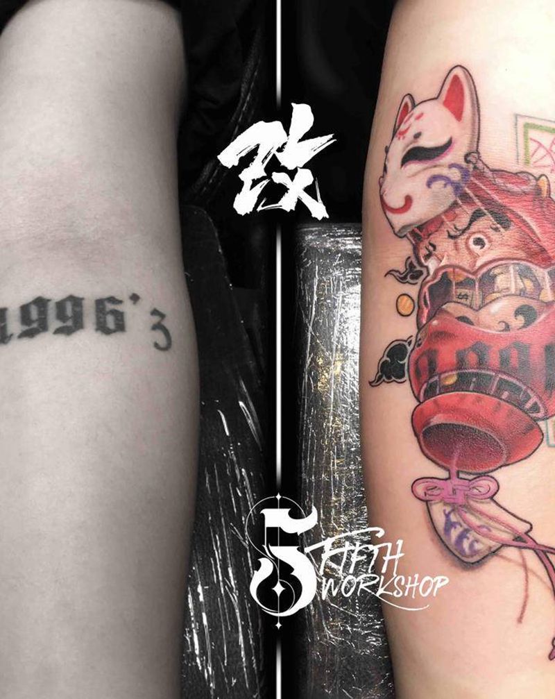 达摩遮盖文字纹身图片_手臂遮盖纹身图案