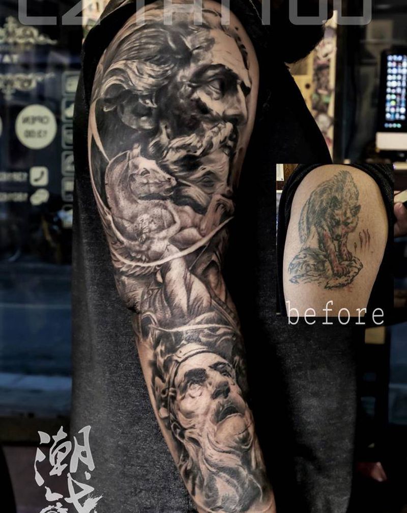 自由与信仰纹身图片_手臂欧美写实纹身图案