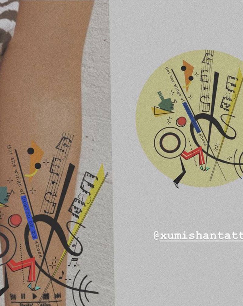 拼接纹身图片_腿部几何图腾纹身图案