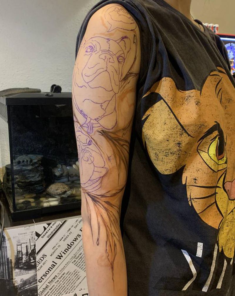 客人家的狗纹身图片_肩部New School纹身图案