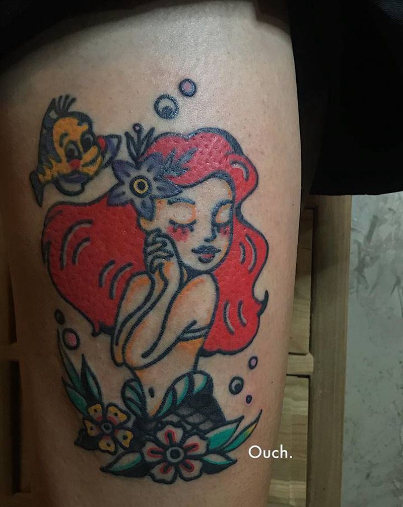 小美人鱼纹身图片_腿部纹身图案