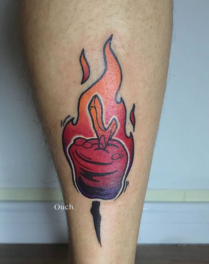 烤棉花糖纹身图片_腿部纹身图案