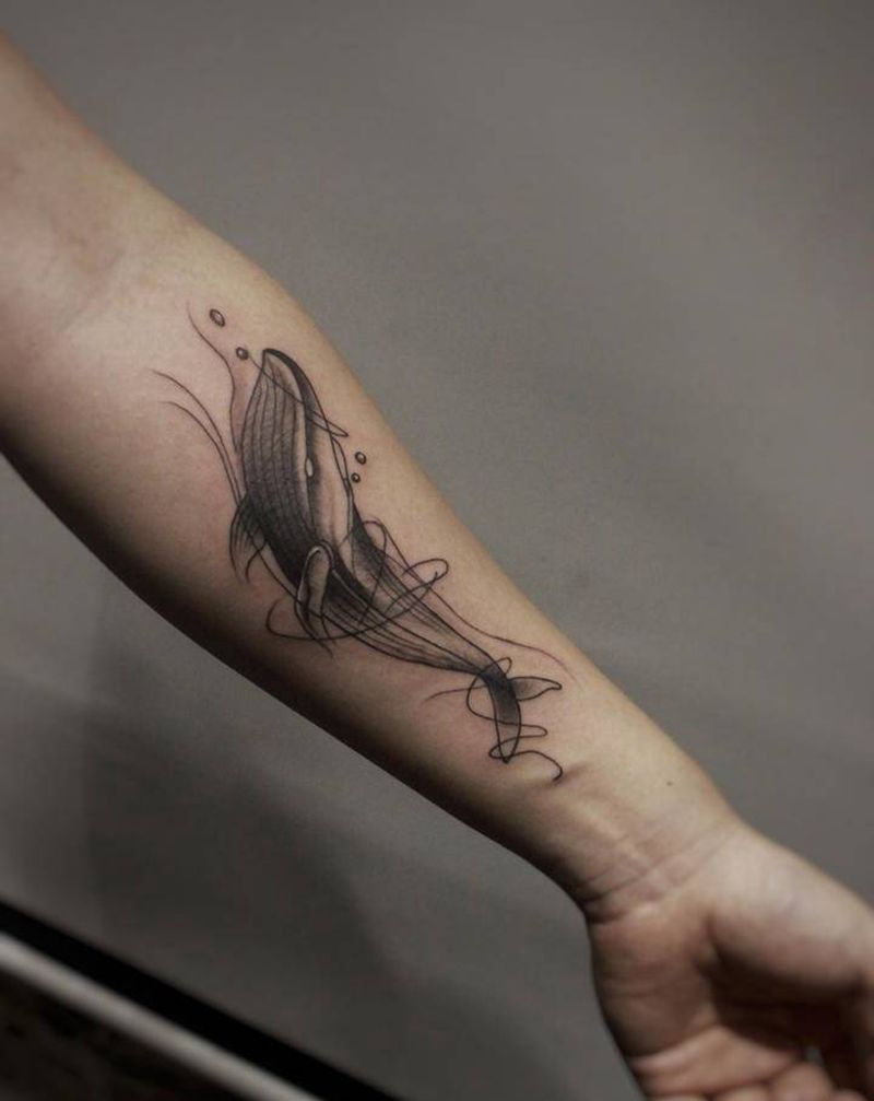 鲸鱼纹身图片_手臂点刺纹身图案