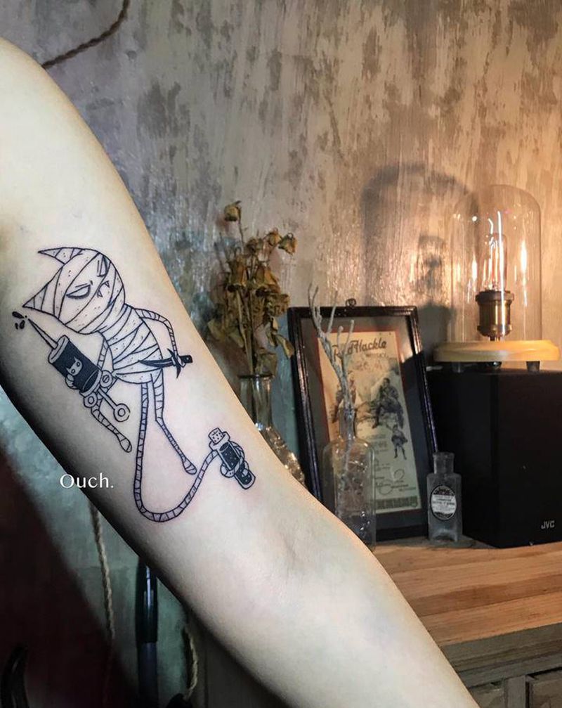 木乃伊猫纹身图片_手臂纹身图案