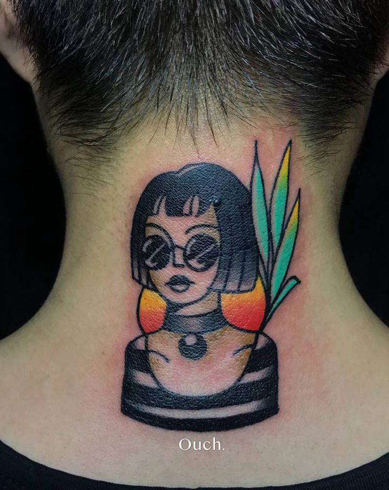 这个杀手不太冷纹身图片_颈部纹身图案