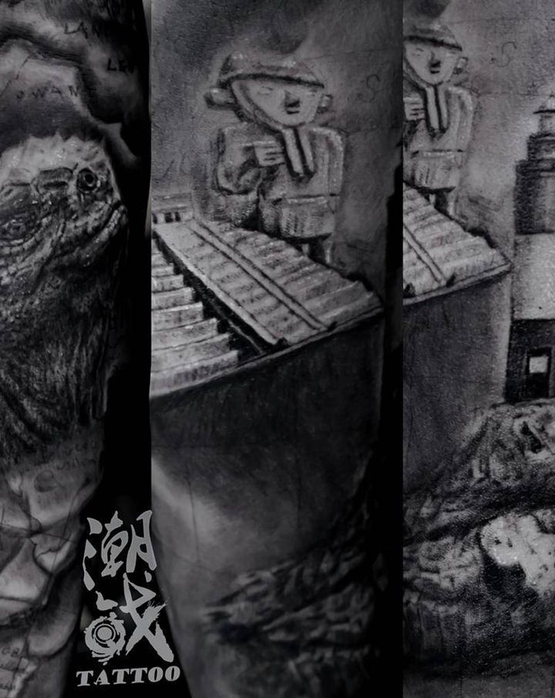 旅行的一份记录纹身图片_手臂欧美写实纹身图案