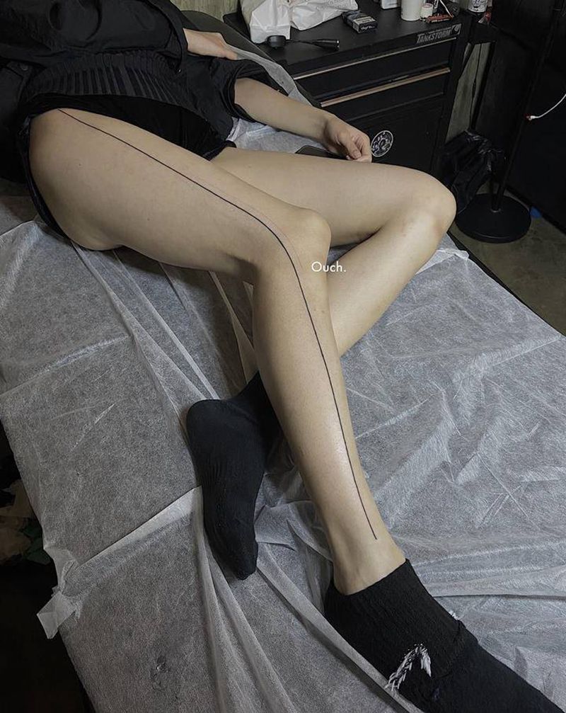 直线纹身图片_腿部纹身图案