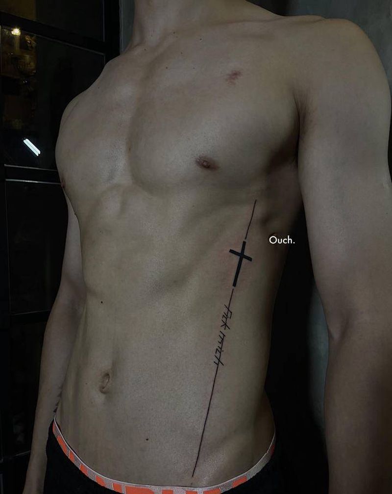 线条纹身图片_腰部纹身图案