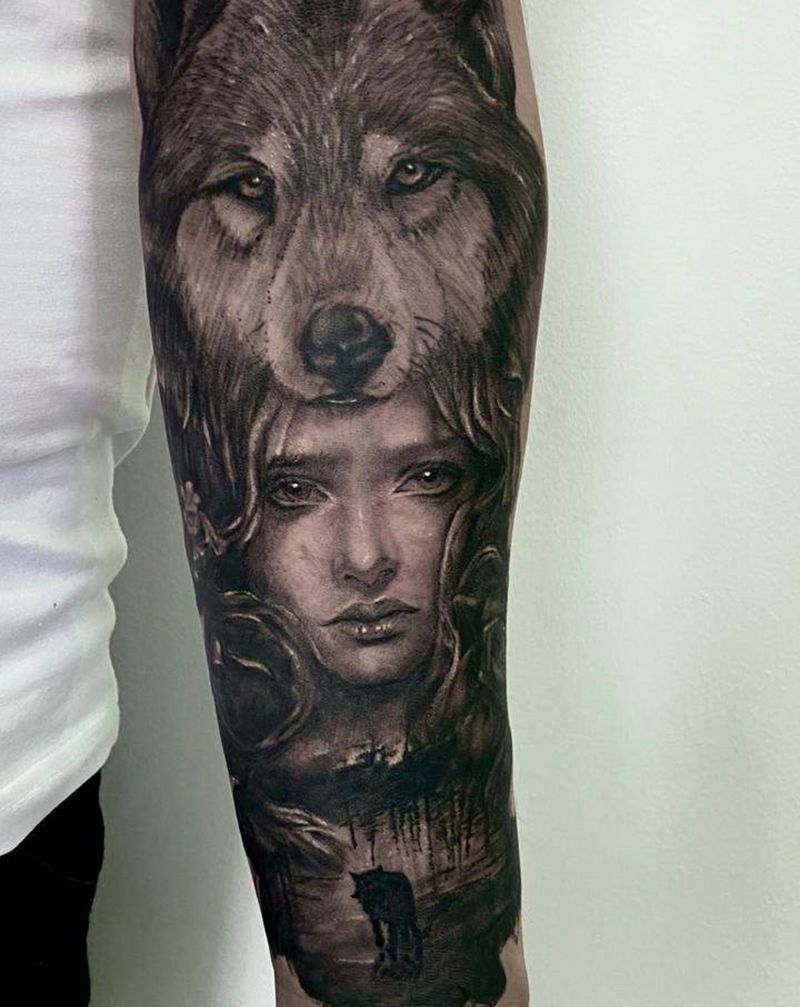 狼之部落纹身图片_手臂欧美写实纹身图案