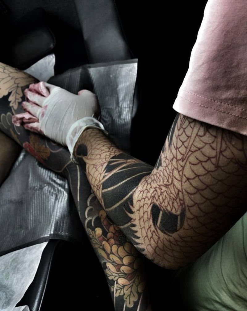 日式纹身图片_手臂老传统纹身图案