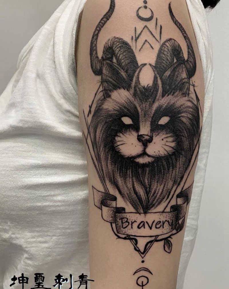 勇敢的小猫纹身图片_欧美写实点刺black work纹身图案