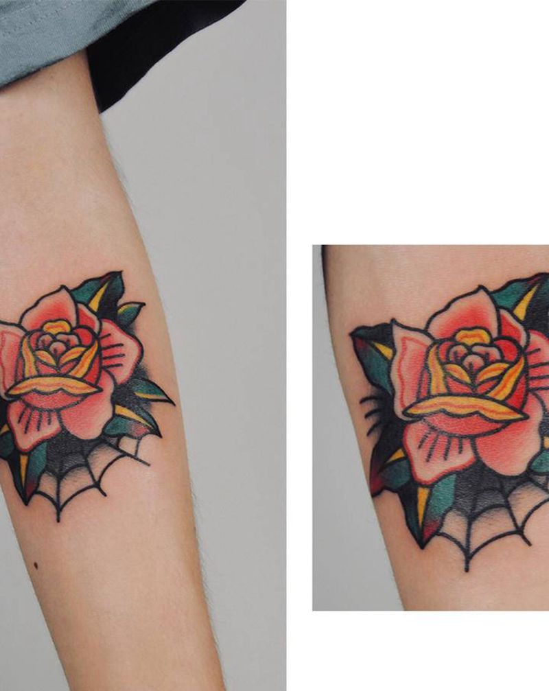 old school玫瑰纹身图片_手臂Old School纹身图案