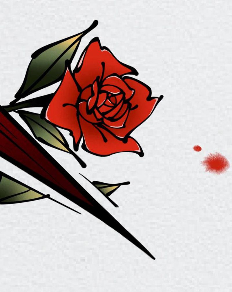 玫瑰纹身图片_腿部纹身图案