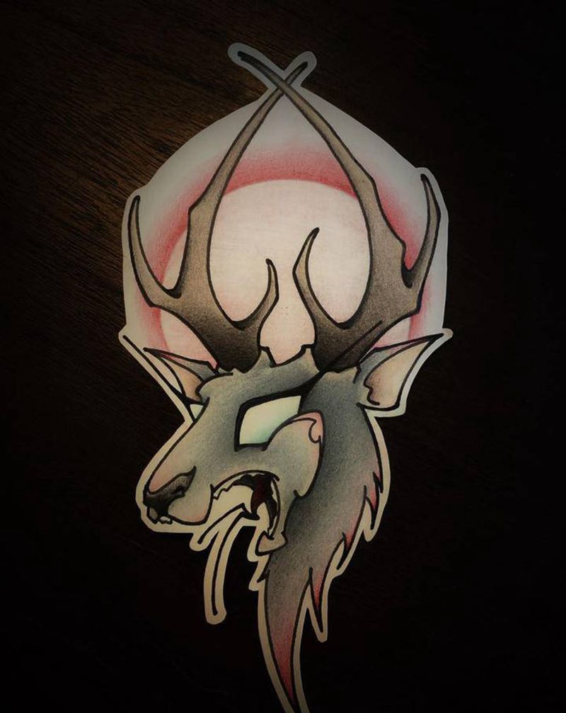 鹿纹身图片_腿部纹身图案