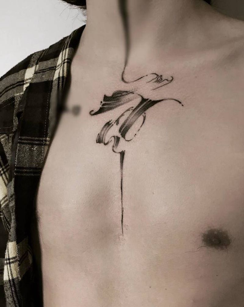 水墨纹身图片_胸部纹身图案