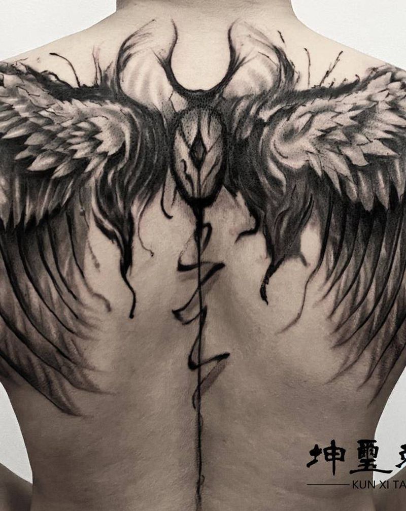 堕落之翼纹身图片_背部欧美写实纹身图案