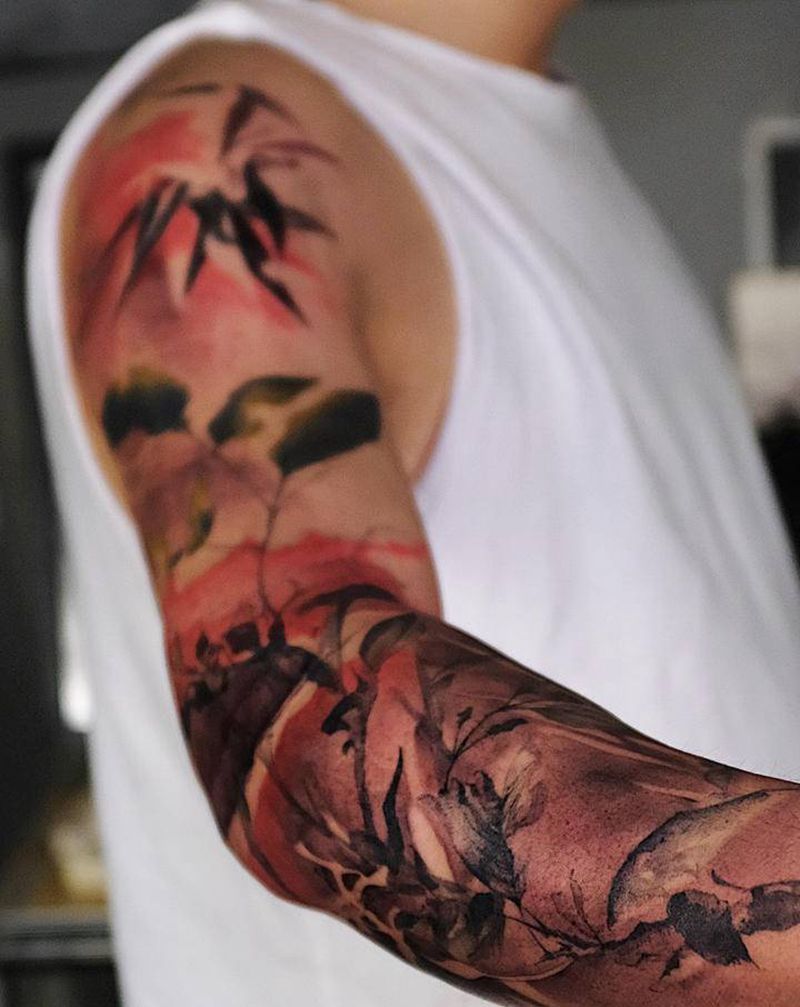 野火纹身图片_手臂手部水彩欧美写实纹身图案