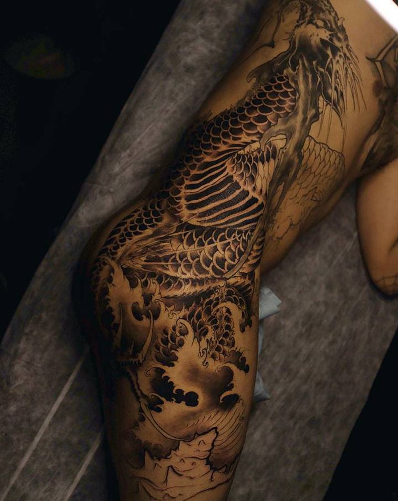 龍 进度纹身图片_臀部腰部新传统纹身图案