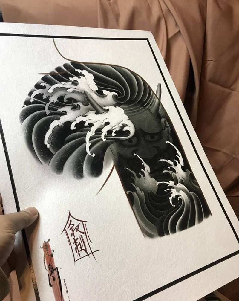 般若（红）纹身图片_手臂胸部新传统暗黑 阴深纹身图案