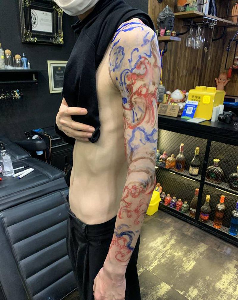 传统花臂纹身图片_手臂新传统纹身图案