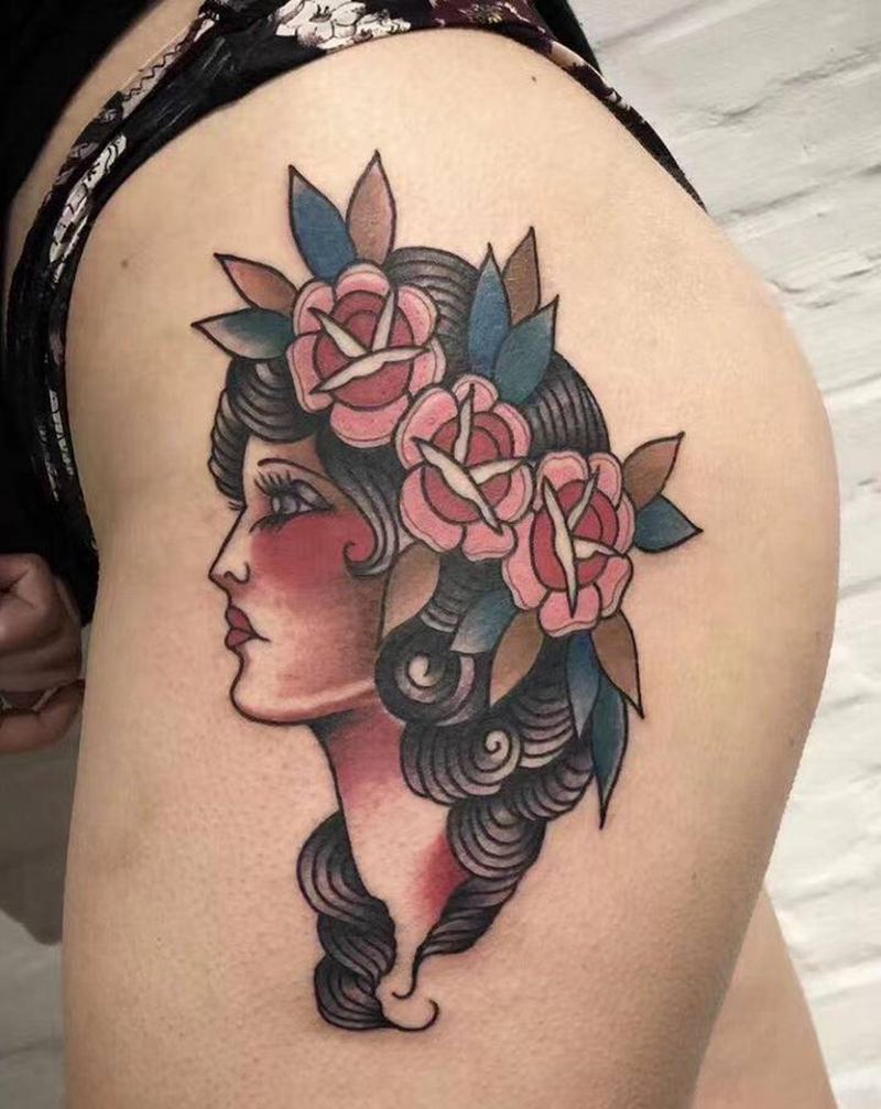 最近工作 人物纹身图片_腿部Old School纹身图案