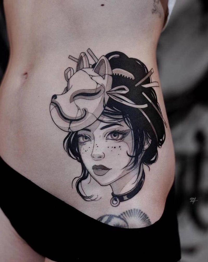 school人物肖像设计纹身图片_腹部手臂Old SchoolNew School纹身图案