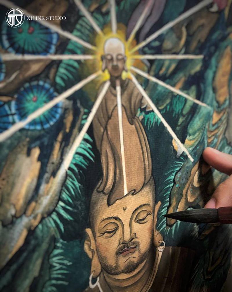 苦行憎纹身图片_肩部背部新传统纹身图案