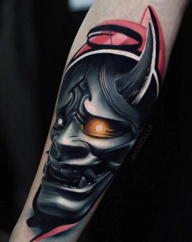 硬汉般若纹身图片_腰部手臂欧美写实New School纹身图案